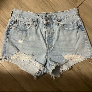 Levi's 501 Light Wash Distressed Denim Cutoff Shorts Button Fly